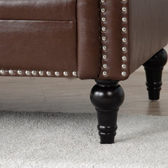 Traditional Dark Brown 3 Seater Sofa with Removable Cushions and Square Arms in PU Material