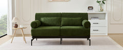 Modern Loveseat Sofa 2-Seater with USB Ports, Cylindrical Armrests, Green Chenille, 59 Inch