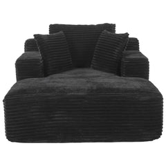 Modern Black Corduroy Chaise Lounge Sofa Bed with Removable Pillows, 48.8' Upholstered Sleeper Sofa