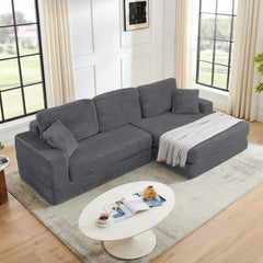 Modern Minimalist L-Shape Modular Sectional Sofa with Compressed Corduroy Upholstery in Gray