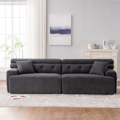 LY-029 GRAY COMPRESSION SOFA: 4-seater combined sofa, Wood Grain Chenille fabric, full sponge compression sofa,combined sofa with 2 pillows  for living/ Home Furniture/ Apartment