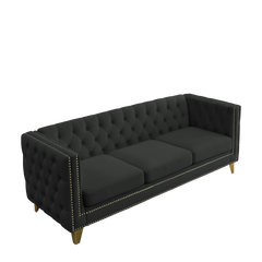 {Contact us for 3D modeling} Velvet Sofa for Living Room,Buttons Tufted Square Arm Couch, Modern Couch Upholstered Button and Metal Legs, Sofa Couch for Bedroom, Black Velvet ,2PCS