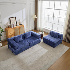 Compression Sofa,Convertible Floor Sofa Bed with Fixed-Shape Frame, Boneless Modular Sectional Sofa,No Assembly Required,Chenille fabric,for Living Room Bedroom,Dark Blue