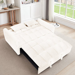 65'3-in-1 foldable large size sofa bed, modern velvet double sofa, sofa bed with adjustable back, storage bag and pillow, suitable for living room, bedroom (beige)