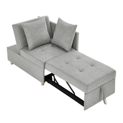 Convertible Sleeper Sofa Chair Adjustable Backrest Recliner with Pullout Sofa Bed with Wheels, Modern Linen Fabric for Living Room for Tight Spaces, Grey
