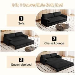 66' Queen Pull Out Sofa Bed, 3-in-1 Convertible Sleeper Sofa with Side Storage,Multi-Functional Velvet Loveseat Bed for Living Room,Bedroom,Apartment,Office.(Old Sku:W1885P214784;New Sku:W1885S00222)