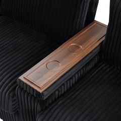 Modern 4-Seater Corduroy Sofa Couch with USB Ports and Hidden Storage in Black