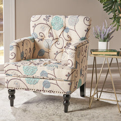 Vitality Club Chair with Button-tufted Diamond Stitching and Turned Legs, Blue and White