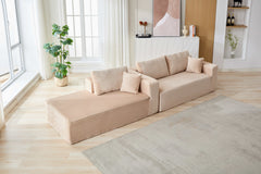 Compression Sectional Couch with Comfy Chaise, Boneless L Shape Sofa with Deep Seat, Minimalist Modular Couches Sleeper for Living Room Bedroom Apartment Lounge,corduroy,Beige