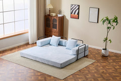 Floor Couch,Compression Sofa,Convertible Floor Sofa Bed-with Pillow Back Support Armrest,Comfy Futon Couch Lounge Sleeper Bed,Chenille fabric,for Living Room Bedroom (LIGHT-BLUE)