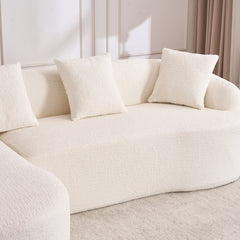 Boneless L-Shape Sectional Sofa with Curved Chaise,White Modular Chenille Compression Couch,30D High-Density Foam,Minimalist Modular Couches Sleeper for Living Room Bedroom Apartment Lounge.