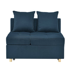 Convertible Sleeper Sofa Chair Adjustable Backrest Recliner with Pullout Sofa Bed with Wheels, Modern Linen Fabric for Living Room for Tight Spaces, Blue