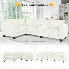 L-shaped 4-seater 105.5''*66.5'' corduroy sofa, large storage armrests with center console, USB charging, left and right seats can be switched, 2 packages of 130