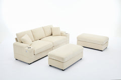 [VIDEO/New]Combination Modular Convertible Sectional Sofa Bed Set,Armrest storage, Stainless steel cup holder, USB, Upholstered Sofa, Deep Seat, Living Room, Loft, Apartment, Office, 2 Colors