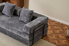 Floor Couch,Compression Sofa,Convertible Floor Sofa Bed-with Pillow Back Support Armrest,Comfy Futon Couch Lounge Sleeper Bed,Chenile fabric,for Living Room Bedroom (DARK-GREY)