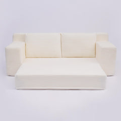 Loveseat Sofa, Comfortable Deep Seat Sofa Bed, Modern Small Corduroy Couch for Living Room Bedroom,Reversible Cushion with Pillows,No Assembly Required,White