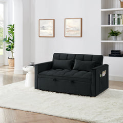 54.33 inch versatile foldable sofa bed in 3 lengths, modern sofa sofa sofa velvet pull-out bed, adjustable back (BLACK)