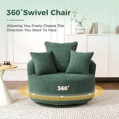 360° Swivel Chair Accent Barrel Chair Swivel Round Upholstered Sofa Chair with 3 Removable Pillows for Living Room, Bedroom, Office and Hotel, High-Resilience Sponge,Green