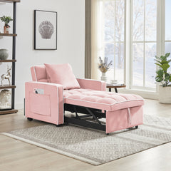 Modern Velvet Three-in-One Sofa Bed Chair with Adjustable Backrest in Pink
