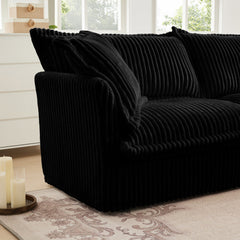 Slip-covered Armchair with 1 Big Back Cushion and 2 Big Toss Pillows, Single Deep Seat Comfy Single Couch Sofa Multiple Large Soft Pillows, Black Corduroy Fabric