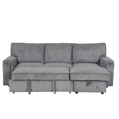U_STYLE Upholstery Sleeper Sectional Sofa with Storage Bags and 2 cup holders  on Arms