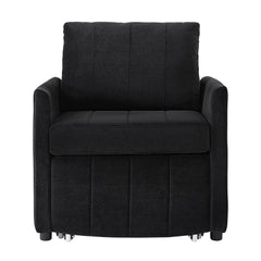 Upholstered Convertible Sleeper Sofa with 5-Position Backrest, Side Pockets, Storage, Black Chenille, 31.5'