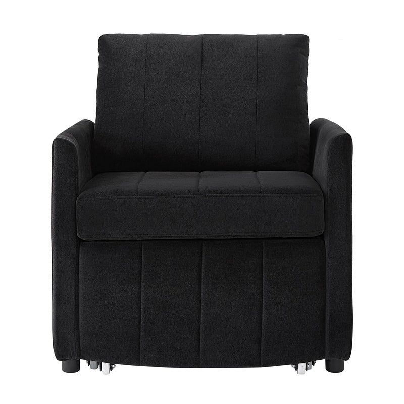 Upholstered Convertible Sleeper Sofa with 5-Position Backrest, Side Pockets, Storage, Black Chenille, 31.5'