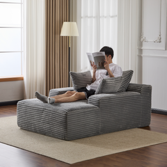 Oversized Chaise Lounge Chair Cozy Cloud Couch, Modern Plush Corduroy Upholstered Sleeper Sofa Daybed with 3 Throw Pillows and Wide Armrest for Living Room, No Assembly Required,Grey