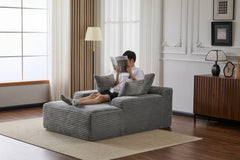 Oversized Chaise Lounge Chair Cozy Cloud Couch, Modern Plush Corduroy Upholstered Sleeper Sofa Daybed with 3 Throw Pillows and Wide Armrest for Living Room, No Assembly Required,Grey
