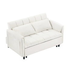 52 'beige modern velvet sofa, sofa pullout bed, small love seat casual sofa with back, pillow, pockets, living room furniture, 3 in 1 convertible sleep sofa bed.