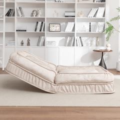 Upholstered Human Dog Bed for Adults and Pets - Bean Bag Floor Sofa with Massage Pillow, 5 Adjustable Positions & 2 Soft Pillows - Beige Velvet with Foam and Iron - Plastic Frame