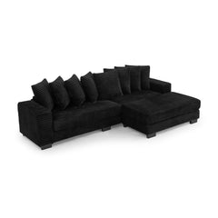 Corduroy Tufted Upholstered Sleeper Sectional Sofa, L-Shaped Modular Convertible Sofa , Can freely change the position of the footrests-Black(Assembly is required)