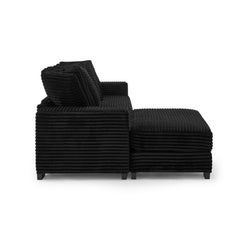 Corduroy Tufted Upholstered Sleeper Sectional Sofa, L-Shaped Modular Convertible Sofa , Can freely change the position of the footrests-Black(Assembly is required)