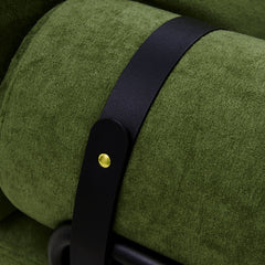 Modern Loveseat Sofa 2-Seater with USB Ports, Cylindrical Armrests, Green Chenille, 59 Inch