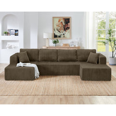 Modern Minimalist U Shape Modular Sectional Sofa, Sleeper Sofa in Corduroy, Brown