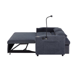 Convertible Sofa Bed Loveseat with USB Ports, Side Pockets, Cup Holders, and Phone Holder in Blue Grey Bella Fabric, 55.9'
