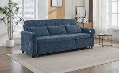 2-in-1 Sofa 82' Three-seater Sofa with Sofa Bed and Reversible Recliner, Blue Chenille