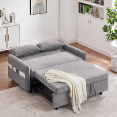 Contemporary Grey Pull Out Sleep Sofa Bed Loveseat with Adjustable Backrest, Storage Pockets, USB Ports and 2 Soft Pillows