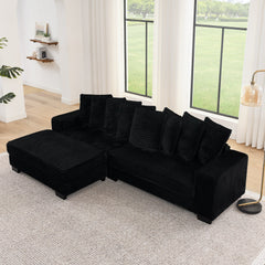 Corduroy Tufted Upholstered Sleeper Sectional Sofa, L-Shaped Modular Convertible Sofa , Can freely change the position of the footrests-Black(Assembly is required)