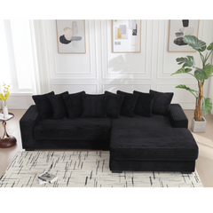 [NEW ARRIVED] [VIDEO PROVIDED] Oversized Two-Piece  Couches,  L Shaped Sofa, Corduroy, Right Chaise Daybed,with Armrests,Eight Throw Pillows,Corner Sofa,Easy To Assemble,  Black
