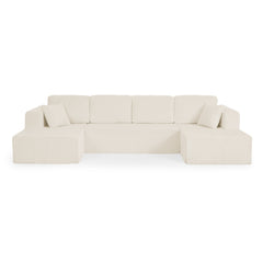 Modern Minimalist U-Shape Modular Sectional Sofa Sleeper in Beige Corduroy