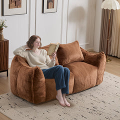 Giant Bean Bag Couch for Adults, Ultra Soft Fluffy Loveseat Bean Bag Sofa, Oversized Chase Lounge Chair Indoor for Living Room Bedroom, No Assembly Required Cozy Reading Chair with Pillows, Brown