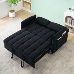 52 'black modern velvet sofa, sofa pull-out bed, small love seat casual sofa with back, pillow, pockets, living room furniture, 3 in 1 convertible sleep sofa bed.