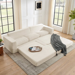 Modern Minimalist Corduroy L-Shaped Modular Sectional Sofa Bed, Beige, Foam Interior