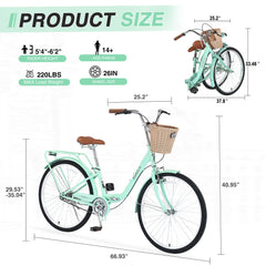 26 Inch Single Speed Folding Lady Bike , Durable Steel Frame,Compact Design for Easy Storage and Commuting