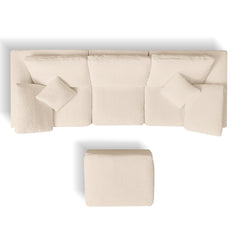 Cloud Style L-Shape Modular Sectional Sofa with Ottoman, 3 Seater Convertible Couch in Warm White Beige, Chenille Fabric, 110 Inch