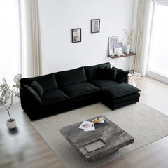Free Combination Comfy Upholstery Modular Oversized L Shaped Sectional Sofa With Reversible Ottoman, Black Chenille