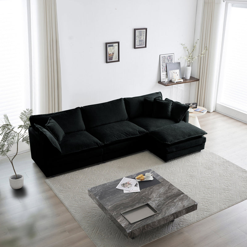 Free Combination Comfy Upholstery Modular Oversized L Shaped Sectional Sofa With Reversible Ottoman, Black Chenille