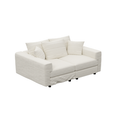 82.7 ' Plush Corduroy 3-Seat Sofa, Modern Comfy Upholstered Sofa Cloud Couch, Deep Seat Couches with Soft Pillows and 2 Ottomans, Convertible Sofa Lounge Chair, for Living Room,Apartment,Office,Beige