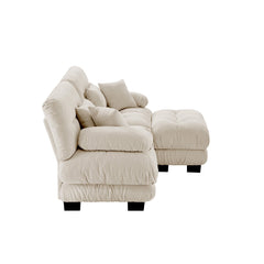 Cloud Couch Sectional Sofa for Living Room, Chenille 2 Seater Sofa with 2 Lumbar pillows and 2 throw pillows , Upholstered Wide Arm Sofa with Convertible Ottoman,Chenille Light coffee